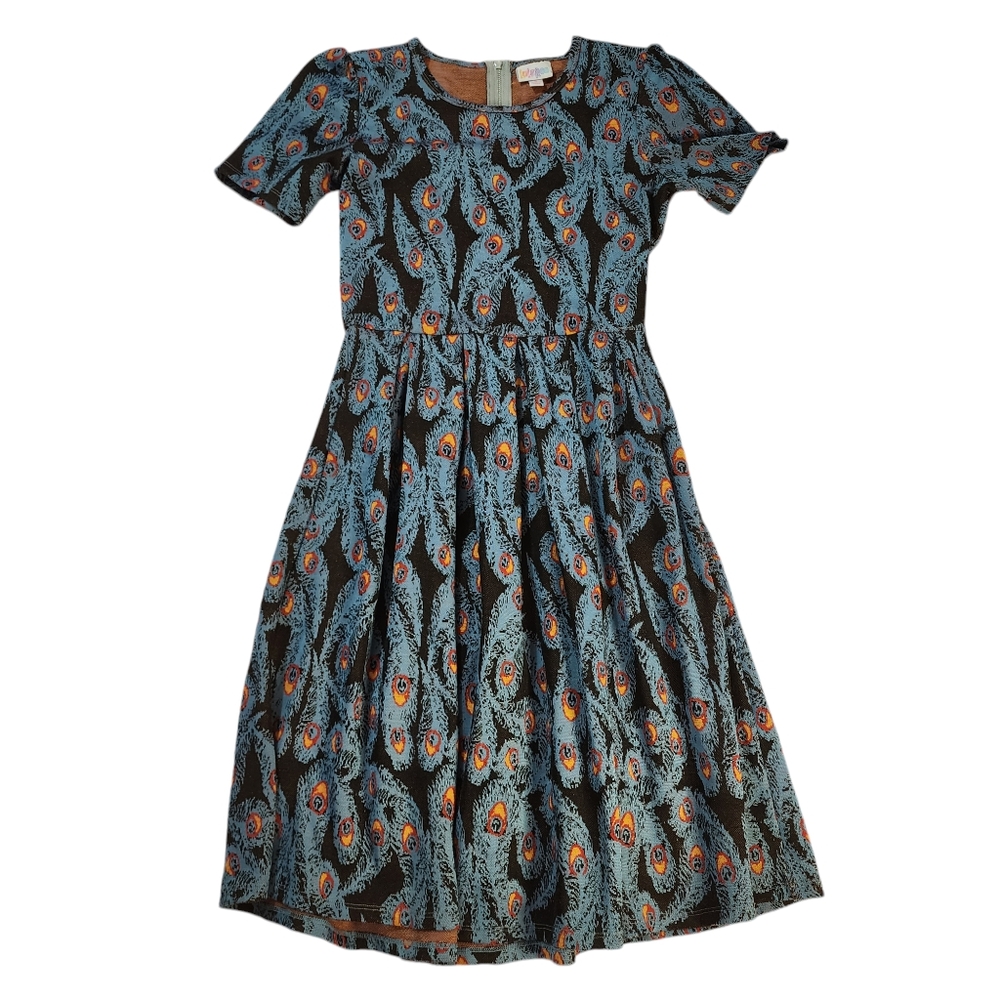 S LuLaRoe Peacock Print Dress